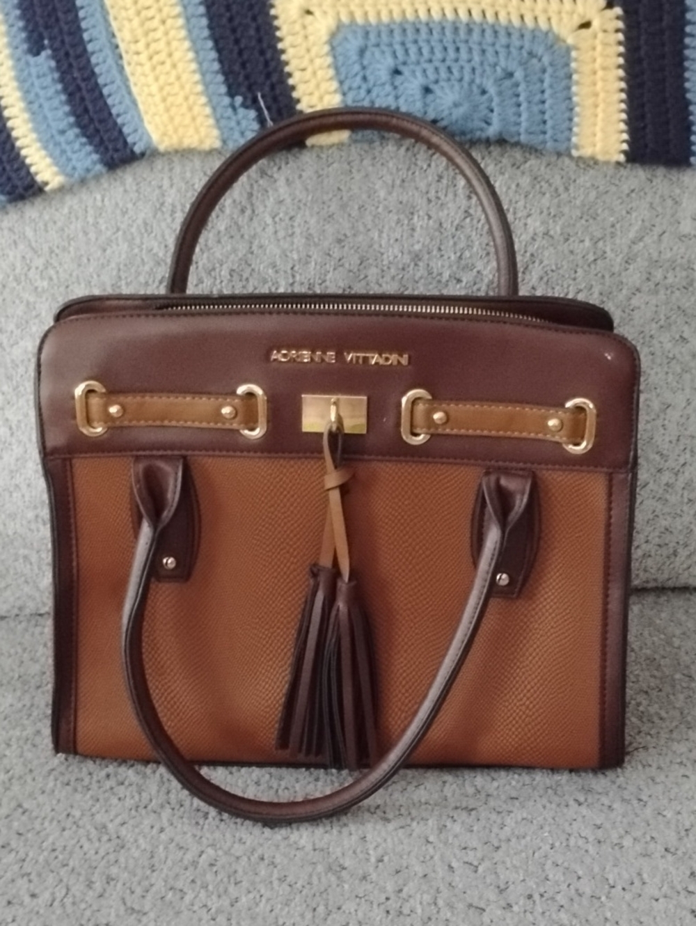 Adrienne Vittadini Brown Two-Tone Leather Tote